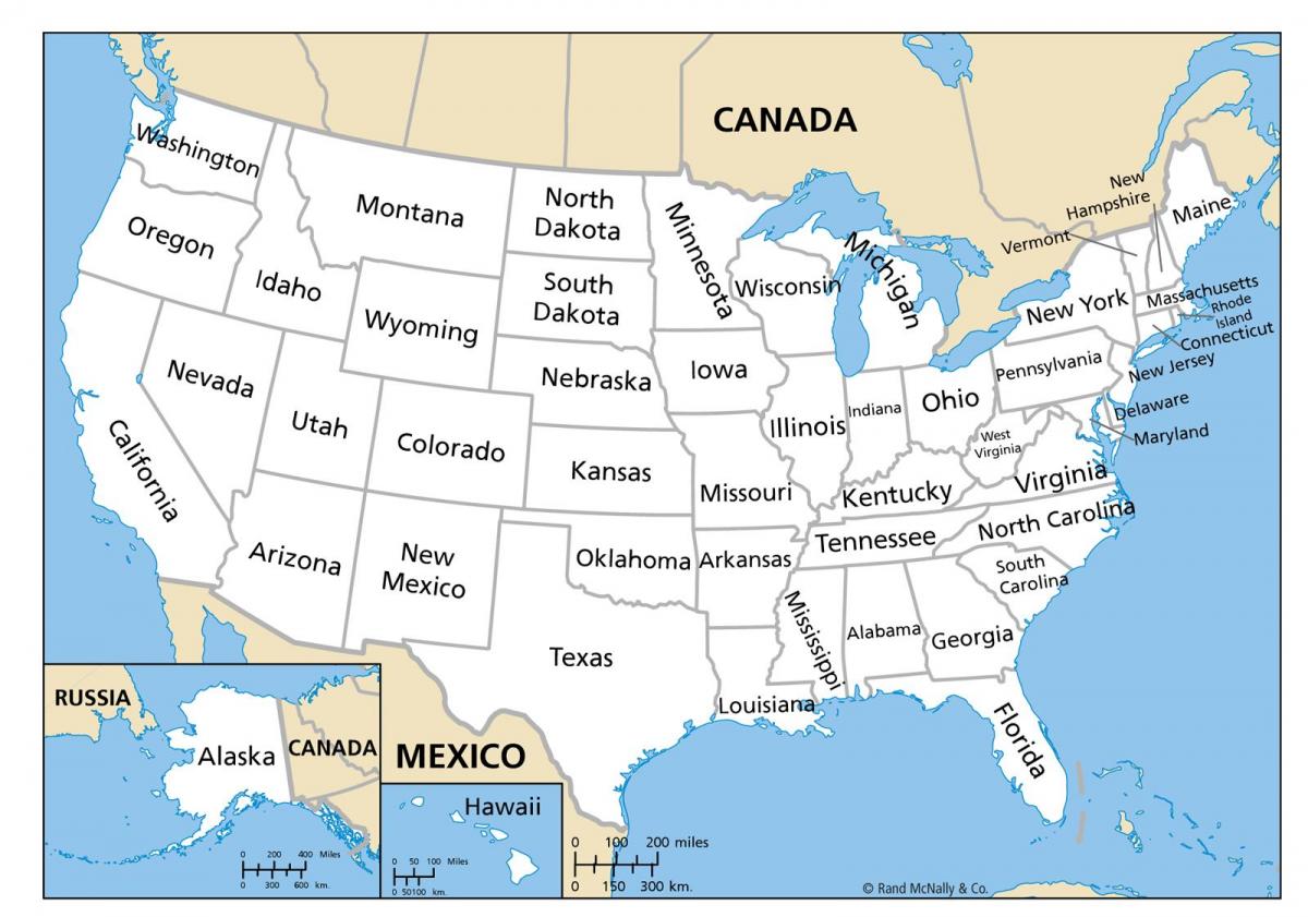 United States map with State names - Peta Amerika Serikat dengan nama ...